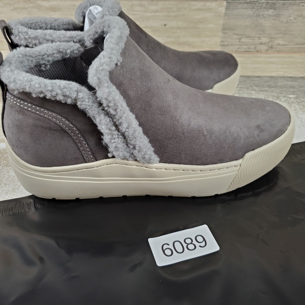 Dr Scholls Time Off Yo Womens Ankle Boots Sz 8 M Gray Slip On Shearling Collar - Picture 10 of 10